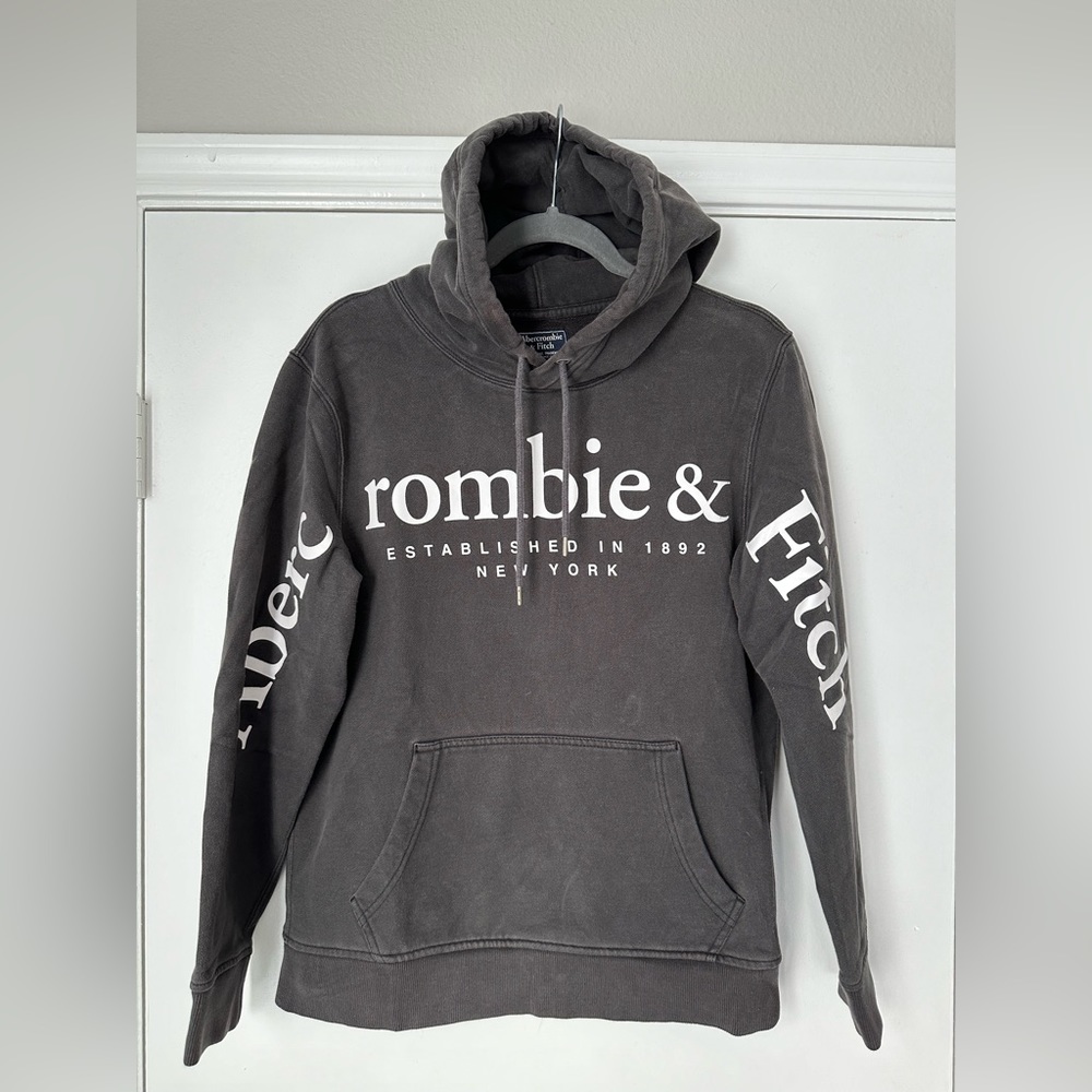 Abercrombie & Fitch Mens Hoodie Sweatshirt Gray White Pullover jumper